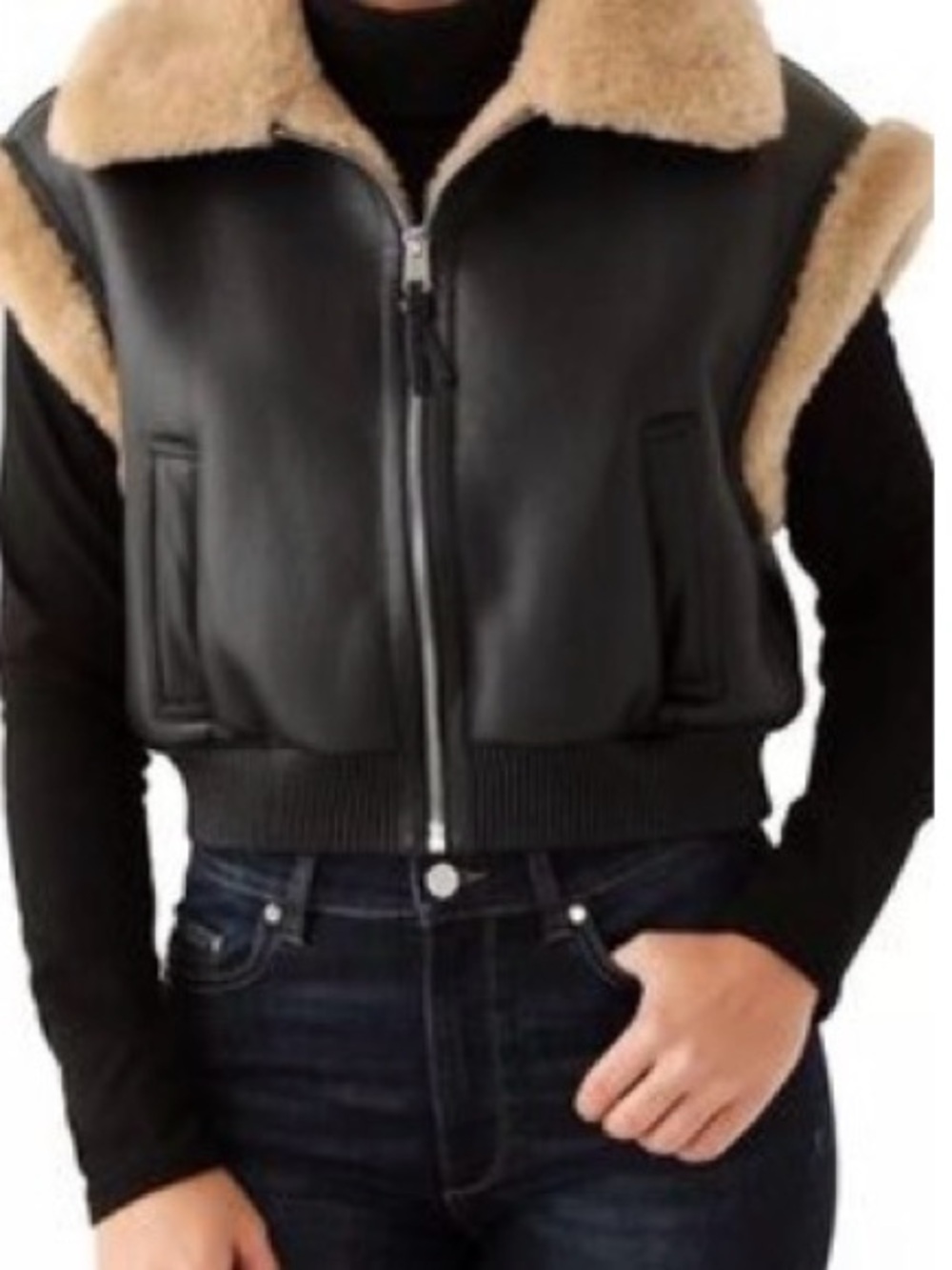 New without tags  Jason Wu Faux Leather Black Fur Vest Women size M medium